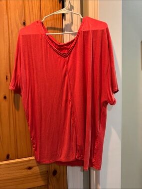 Women's Relaxed V-Neck Top in Coral Orange